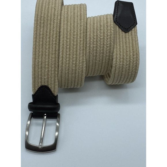 Unbranded Other - Tan Beige Mens Cotton Braided Belt w/ Leather Tabs Size42 Style 2613-260 Stretch